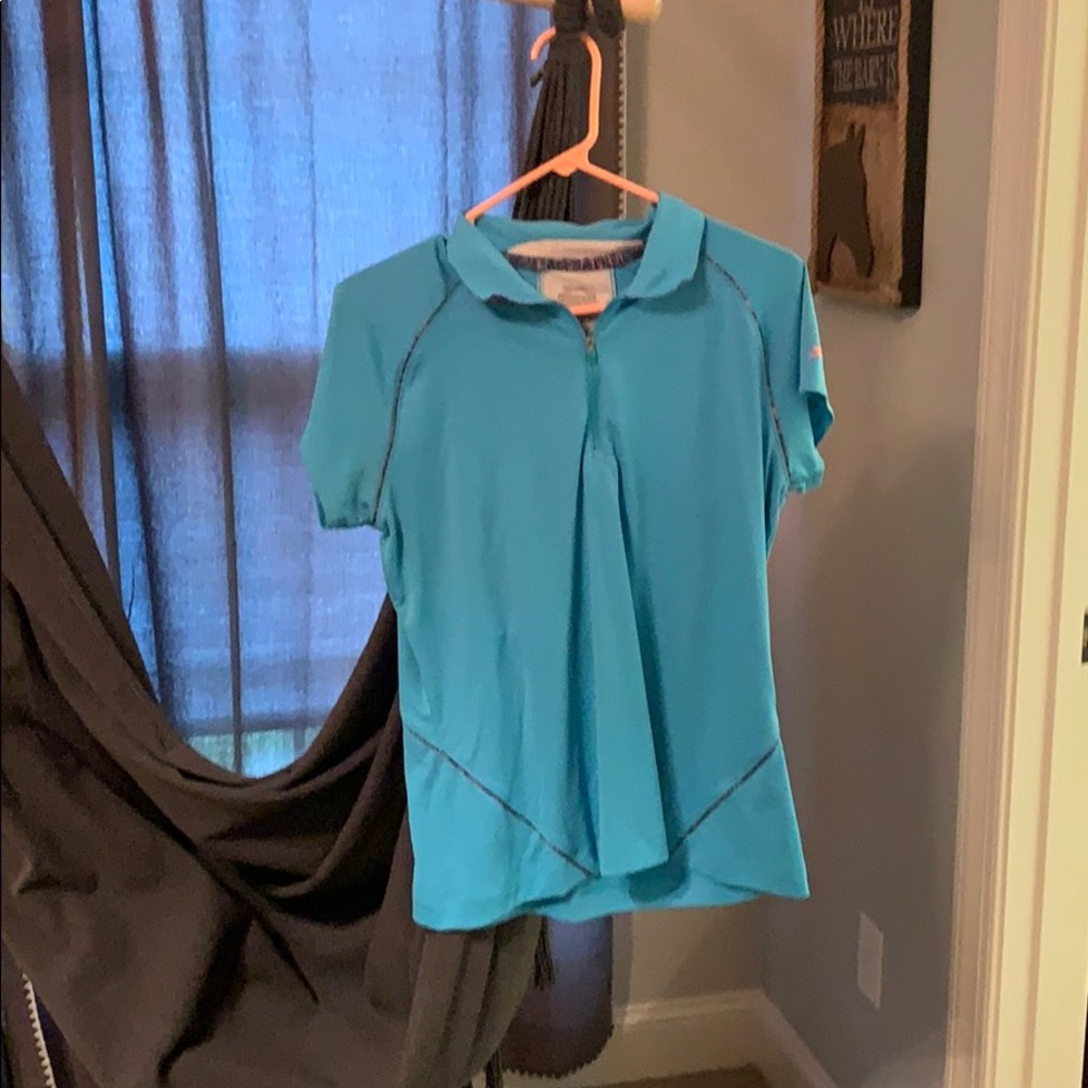 blue dry fit/golf style collard shirt